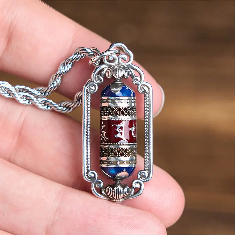 Fortune Jewel Vintage Om Mani Padme Hum Prayer Wheel Copper Luck Pendant Fortune Jewel