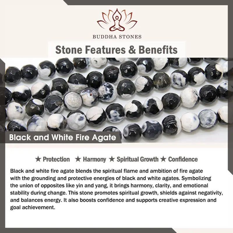 Buddha Stones Black and White Cat Fire Agate Bead Love Bracelet Fortune Jewel