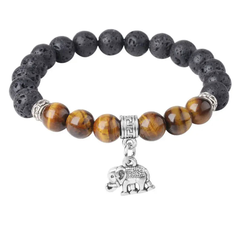 Fortune Jewel Black Lava Rock Crystal Beads Animal Pattern Healing Bracelet Fortune Jewel