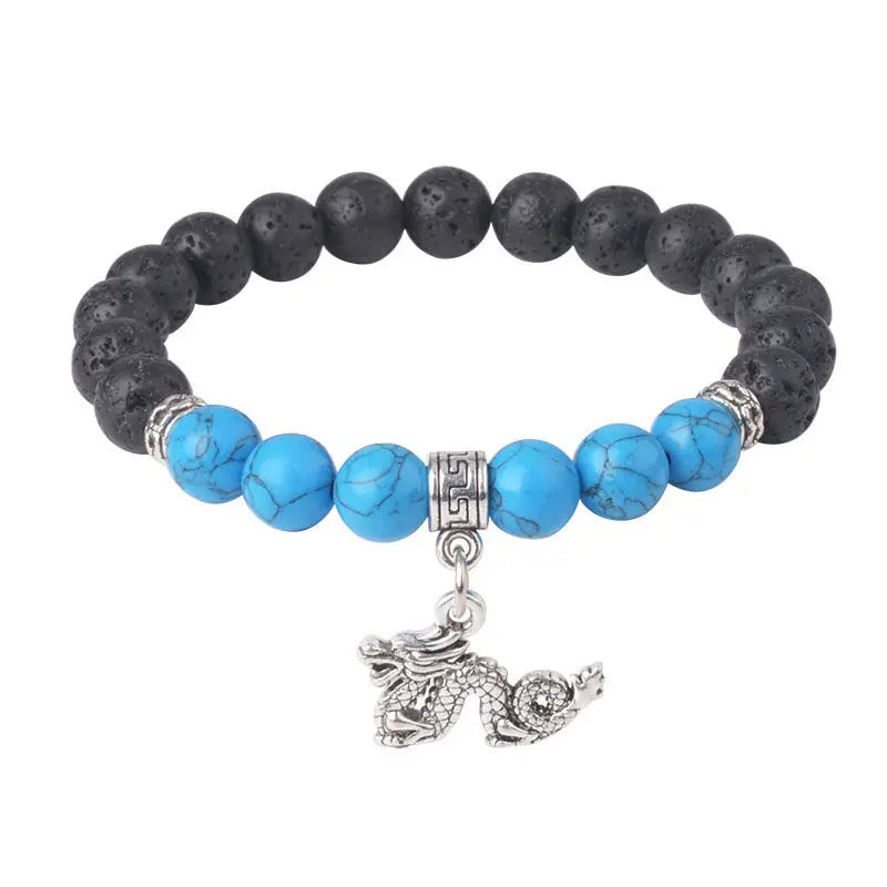 Fortune Jewel Black Lava Rock Crystal Beads Animal Pattern Healing Bracelet Fortune Jewel