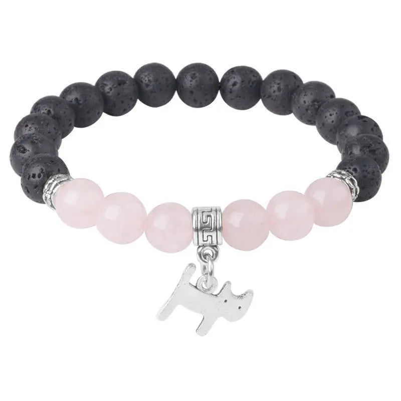 Fortune Jewel Black Lava Rock Crystal Beads Animal Pattern Healing Bracelet Fortune Jewel