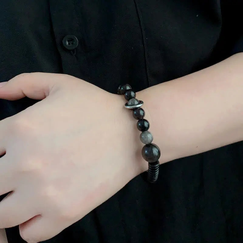 Fortune Jewel Silver Sheen Obsidian Coconut Shell Protection Bracelet Fortune Jewel
