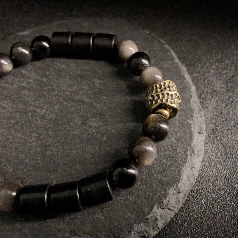 Fortune Jewel Silver Sheen Obsidian Ebony Protection Bracelet Fortune Jewel