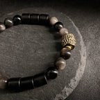 Fortune Jewel Silver Sheen Obsidian Ebony Protection Bracelet Fortune Jewel