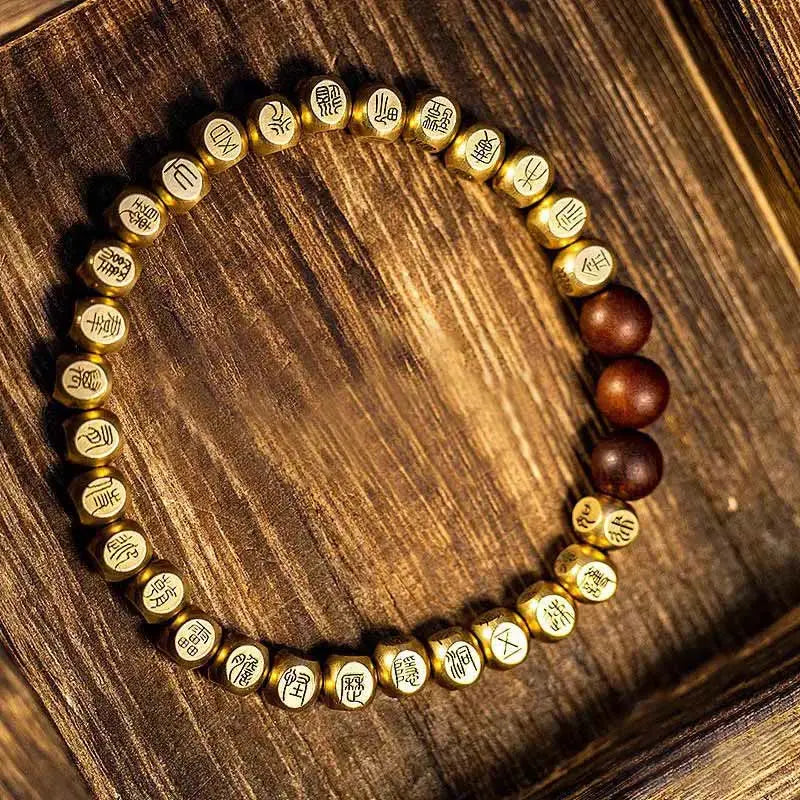 Fortune Jewel Copper Brass Lightning Struck Jujube Wood Beads Wealth Bracelet Fortune Jewel