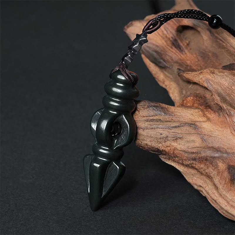 Fortune Jewel Tibetan Hetian Cyan Jade Pestle Vajra Dorje Star Harmony Necklace Pendant