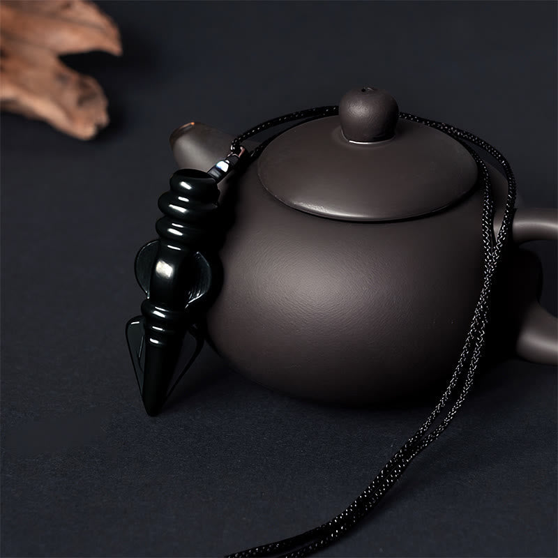 Fortune Jewel Tibetan Hetian Cyan Jade Pestle Vajra Dorje Star Harmony Necklace Pendant