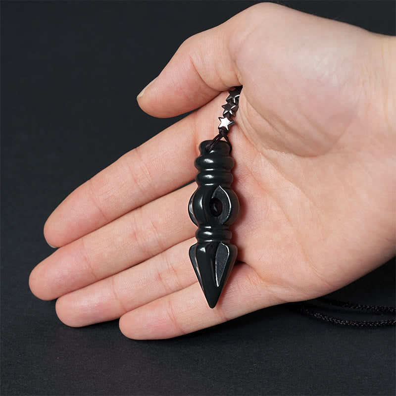Fortune Jewel Tibetan Hetian Cyan Jade Pestle Vajra Dorje Star Harmony Necklace Pendant