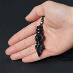 Fortune Jewel Tibetan Hetian Cyan Jade Pestle Vajra Dorje Star Harmony Necklace Pendant