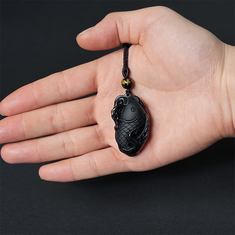 Fortune Jewel Natural Black Obsidian Amphioxus Strength Necklace Pendant