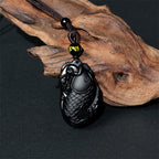 Fortune Jewel Natural Black Obsidian Amphioxus Strength Necklace Pendant