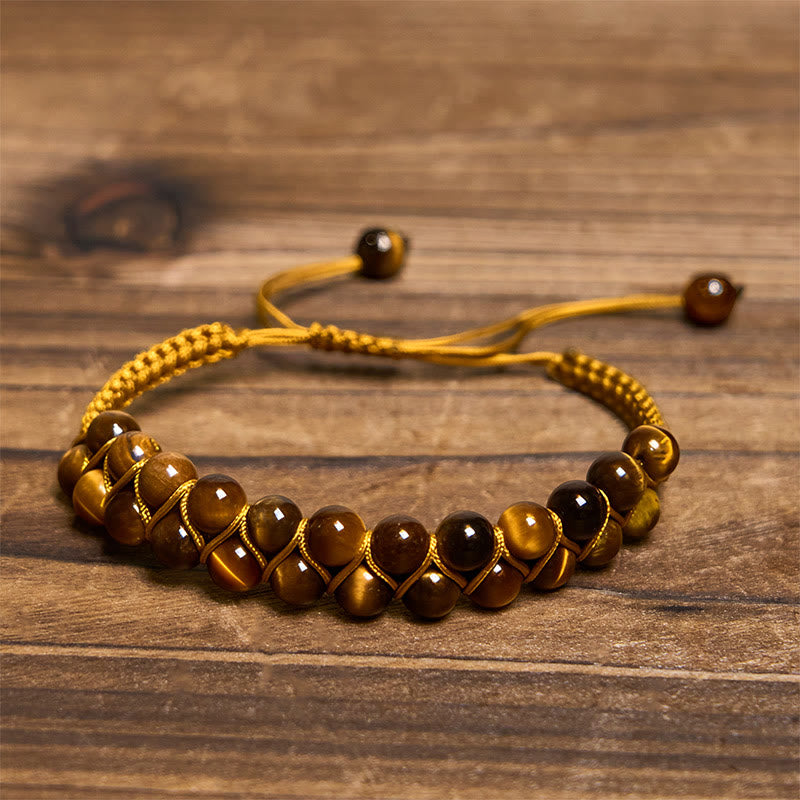 Fortune Jewel Natural Tiger Eye Cinnabar Hand-woven Double Row Beads Protection Bracelet