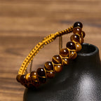 Fortune Jewel Natural Tiger Eye Cinnabar Hand-woven Double Row Beads Protection Bracelet