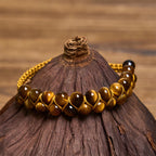 Fortune Jewel Natural Tiger Eye Cinnabar Hand-woven Double Row Beads Protection Bracelet