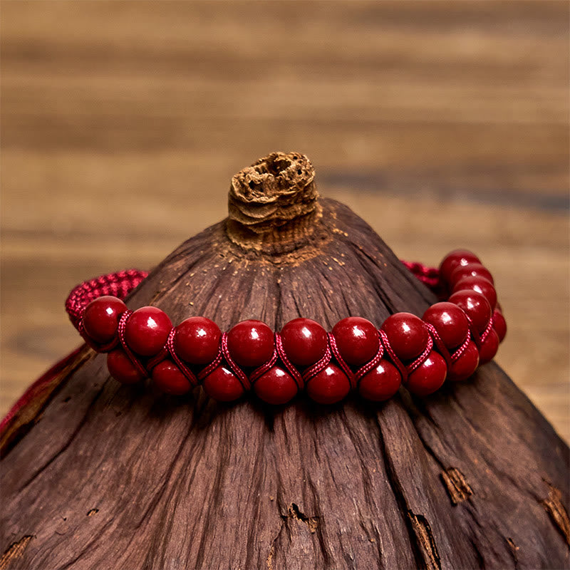 Fortune Jewel Natural Tiger Eye Cinnabar Hand-woven Double Row Beads Protection Bracelet