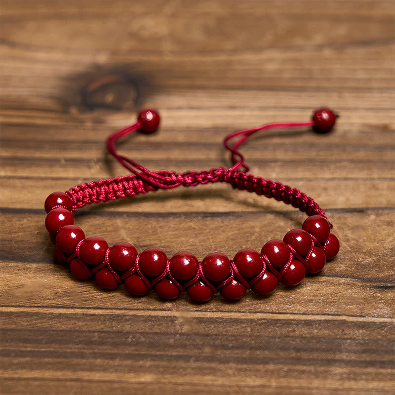 Fortune Jewel Natural Tiger Eye Cinnabar Hand-woven Double Row Beads Protection Bracelet