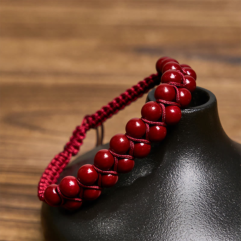 Fortune Jewel Natural Tiger Eye Cinnabar Hand-woven Double Row Beads Protection Bracelet