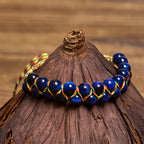 Fortune Jewel Natural Blue Tiger Eye Hand-woven Colored Rope Double Row Beads Balance Bracelet