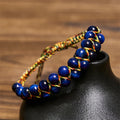 Fortune Jewel Natural Blue Tiger Eye Hand-woven Colored Rope Double Row Beads Balance Bracelet