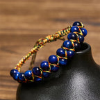 Fortune Jewel Natural Blue Tiger Eye Hand-woven Colored Rope Double Row Beads Balance Bracelet