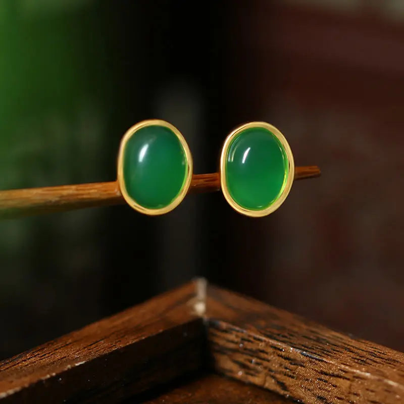 Fortune Jewel 925 Sterling Silver Golden Green Chalcedony Strength Earrings Fortune Jewel