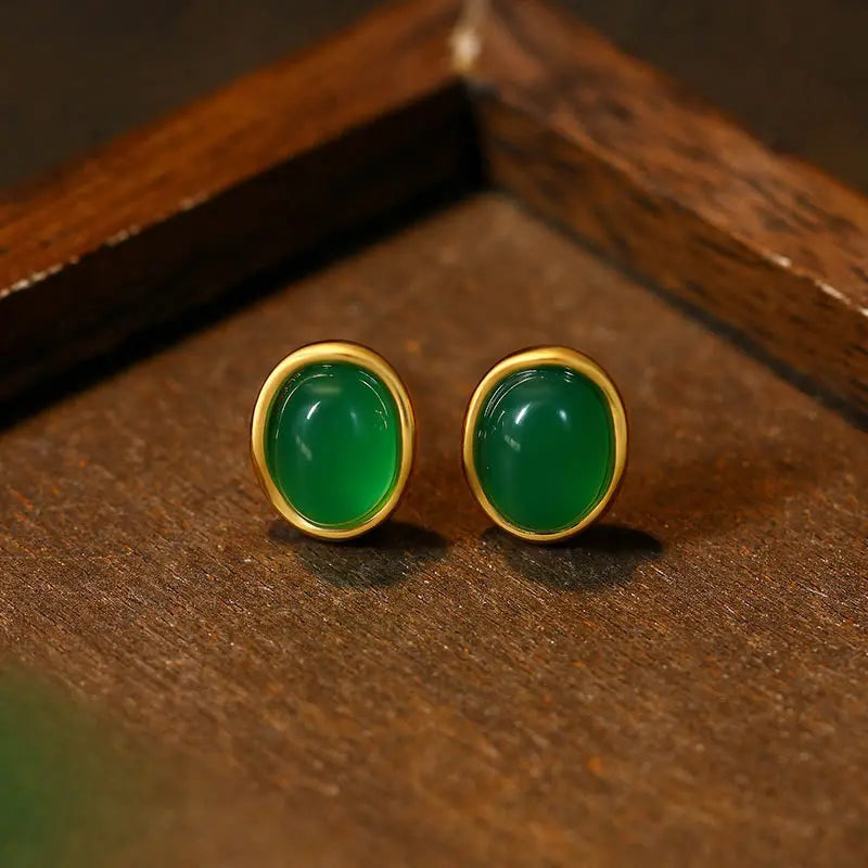 Fortune Jewel 925 Sterling Silver Golden Green Chalcedony Strength Earrings Fortune Jewel