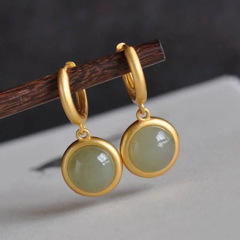Fortune Jewel 925 Sterling Silver White Jade Agate Prosperity Earrings Fortune Jewel