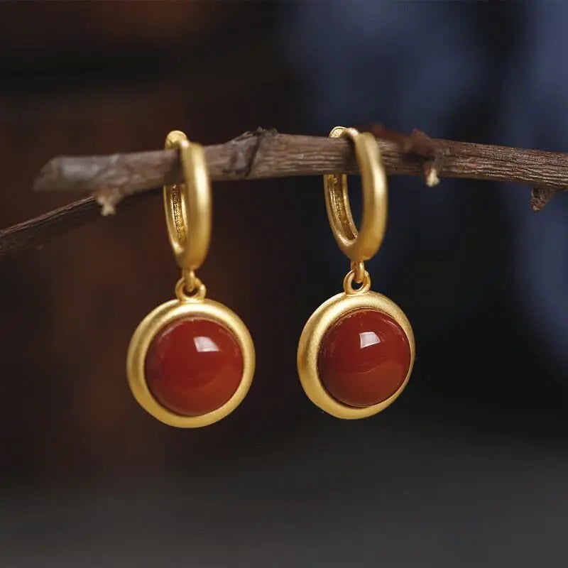 Fortune Jewel 925 Sterling Silver White Jade Agate Prosperity Earrings Fortune Jewel