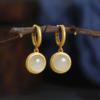 Fortune Jewel 925 Sterling Silver White Jade Agate Prosperity Earrings Fortune Jewel