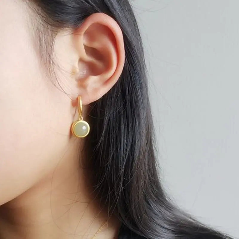 Fortune Jewel 925 Sterling Silver White Jade Agate Prosperity Earrings Fortune Jewel