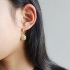 Fortune Jewel 925 Sterling Silver White Jade Agate Prosperity Earrings Fortune Jewel