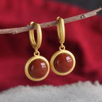 Fortune Jewel 925 Sterling Silver White Jade Agate Prosperity Earrings Fortune Jewel
