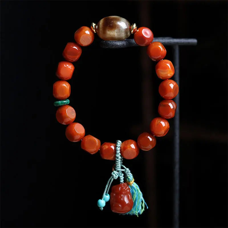 Fortune Jewel Natural South Red Agate Pixiu Dzi Bead Fortune Luck Bracelet Fortune Jewel