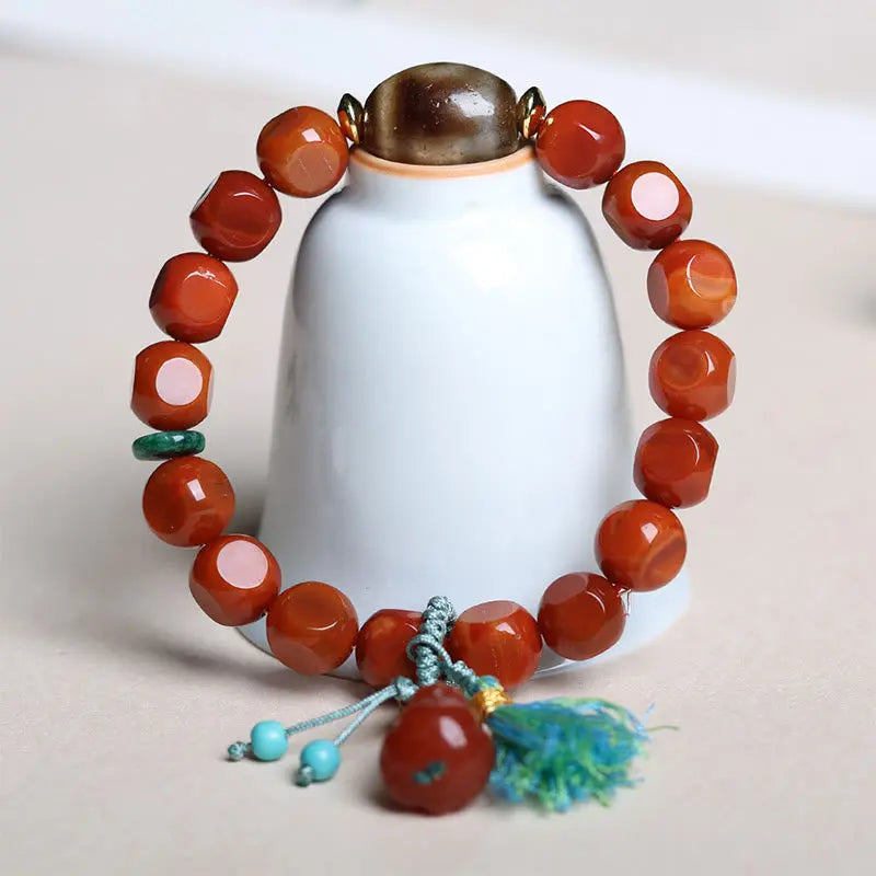 Fortune Jewel Natural South Red Agate Pixiu Dzi Bead Fortune Luck Bracelet Fortune Jewel