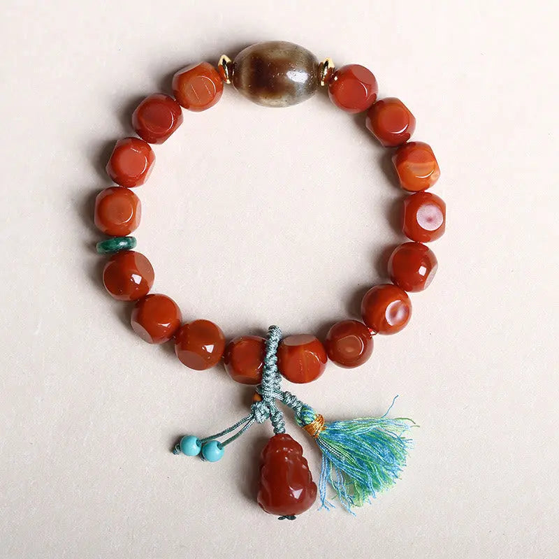 Fortune Jewel Natural South Red Agate Pixiu Dzi Bead Fortune Luck Bracelet Fortune Jewel