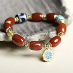 Fortune Jewel Natural South Red Agate Bagua Dzi Bead Power Bracelet Fortune Jewel