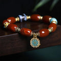 Fortune Jewel Natural South Red Agate Bagua Dzi Bead Power Bracelet Fortune Jewel
