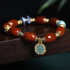 Fortune Jewel Natural South Red Agate Bagua Dzi Bead Power Bracelet Fortune Jewel