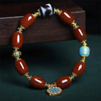 Fortune Jewel Natural South Red Agate Bagua Dzi Bead Power Bracelet Fortune Jewel
