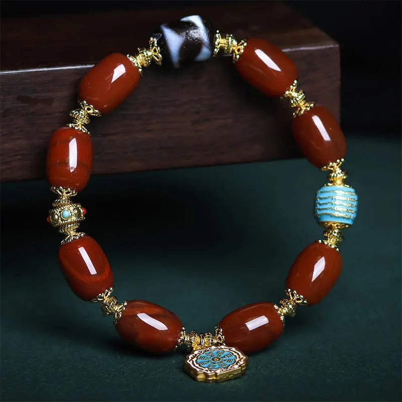 Fortune Jewel Natural South Red Agate Bagua Dzi Bead Power Bracelet Fortune Jewel