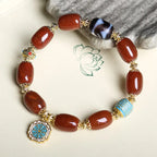 Fortune Jewel Natural South Red Agate Bagua Dzi Bead Power Bracelet Fortune Jewel