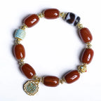 Fortune Jewel Natural South Red Agate Bagua Dzi Bead Power Bracelet Fortune Jewel