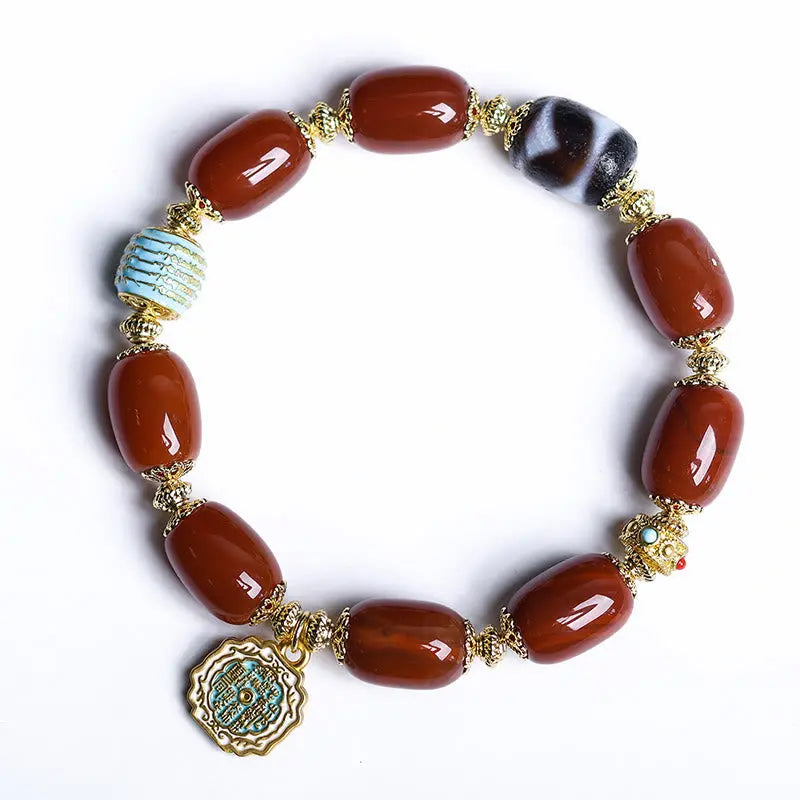 Fortune Jewel Natural South Red Agate Bagua Dzi Bead Power Bracelet Fortune Jewel