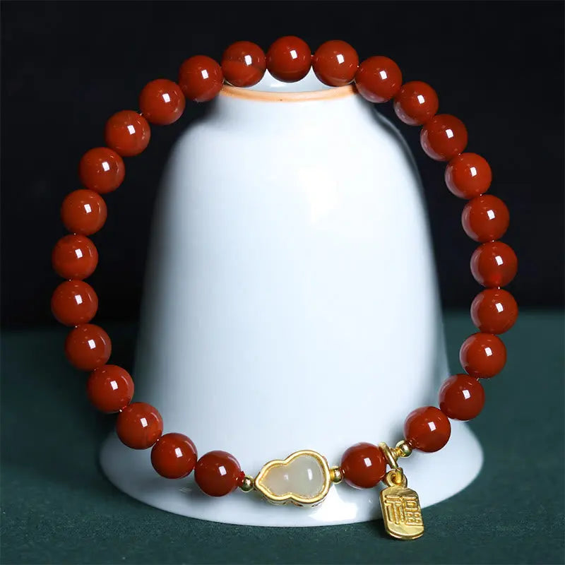 Fortune Jewel Natural South Red Agate Hetian Jade Gourd Positive Bracelet Fortune Jewel