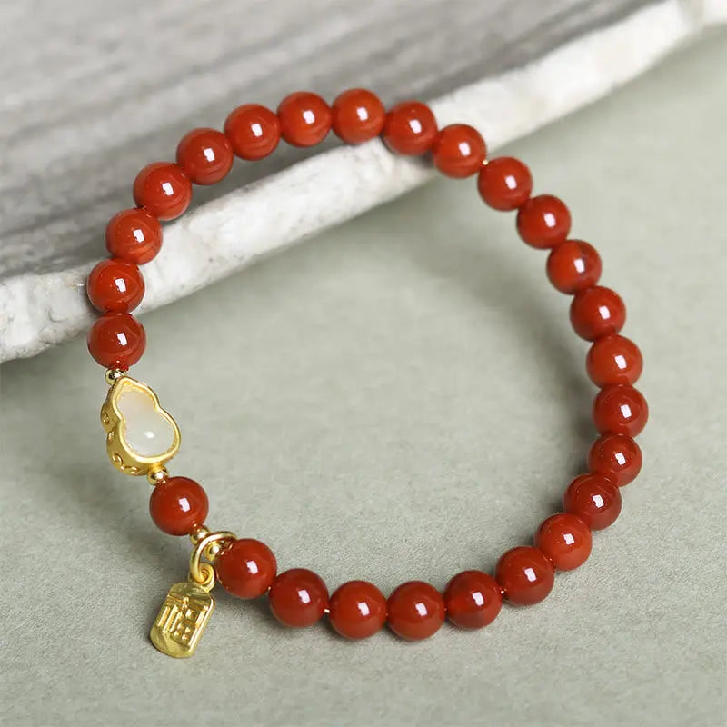 Fortune Jewel Natural South Red Agate Hetian Jade Gourd Positive Bracelet Fortune Jewel