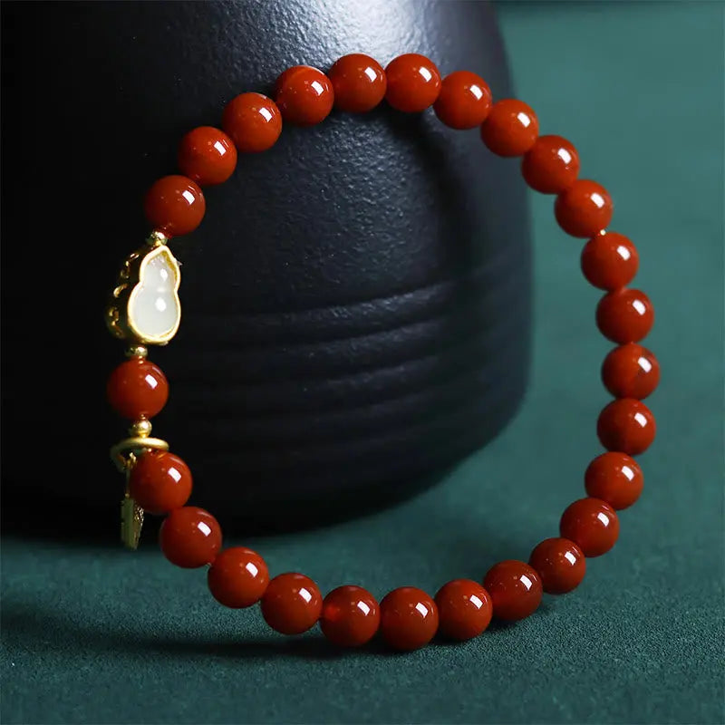 Fortune Jewel Natural South Red Agate Hetian Jade Gourd Positive Bracelet Fortune Jewel