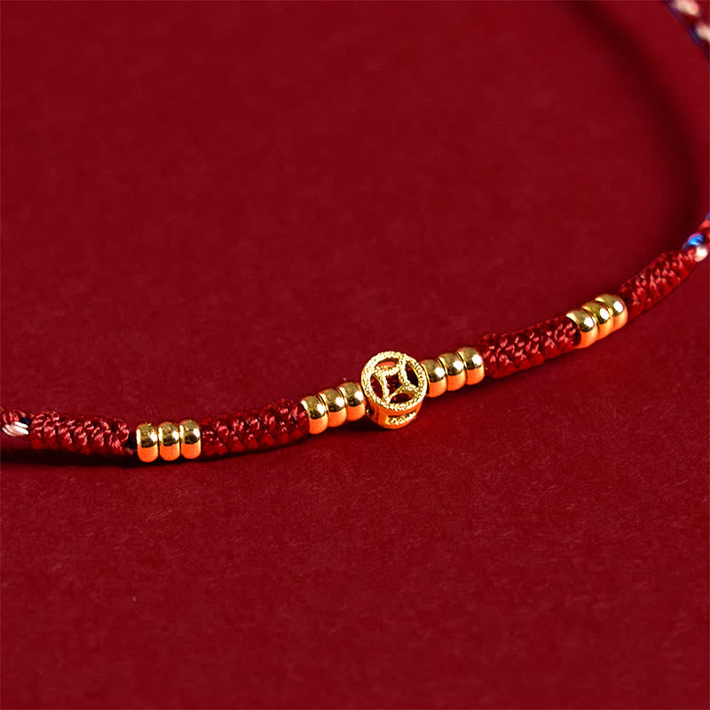 Fortune Jewel Handmade Braided Red String Copper Coins Luck Bracelet Fortune Jewel