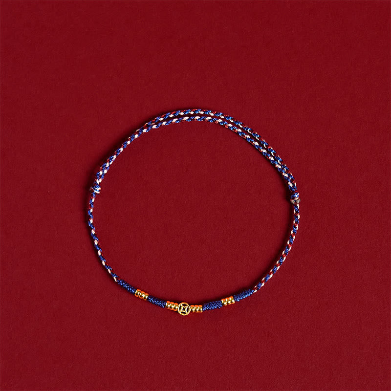 Fortune Jewel Handmade Braided Red String Copper Coins Luck Bracelet Fortune Jewel
