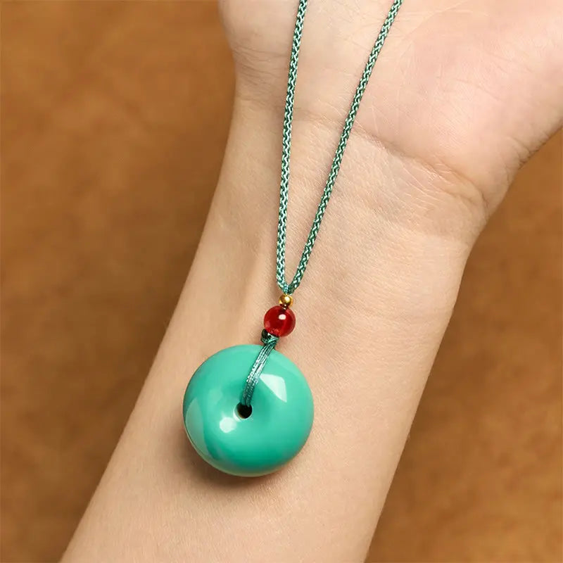 Fortune Jewel Turquoise Peace Buckle Rope Balance Necklace Pendant Fortune Jewel