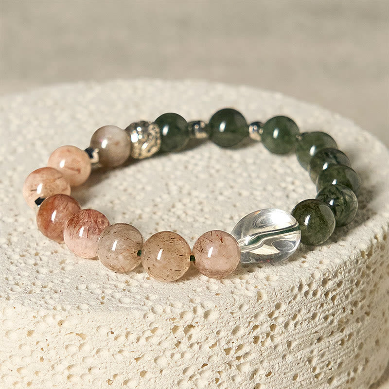 Fortune Jewel Natural Green Rutilated Quartz Super Seven Crystal Wealth Bracelet